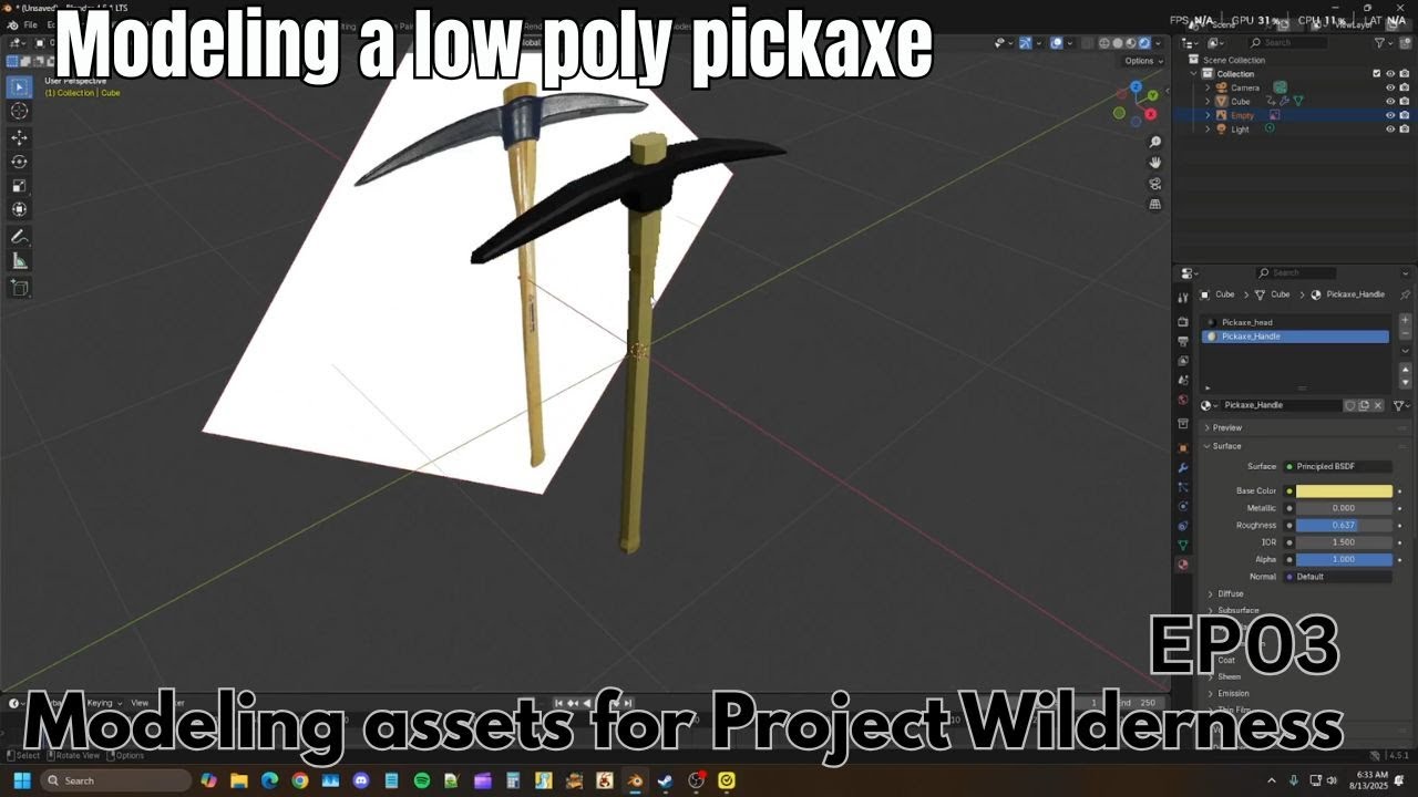 X23Raptor's tweet card. Create a Low Poly Pickaxe in Blender – Game Asset Series Ep. 3