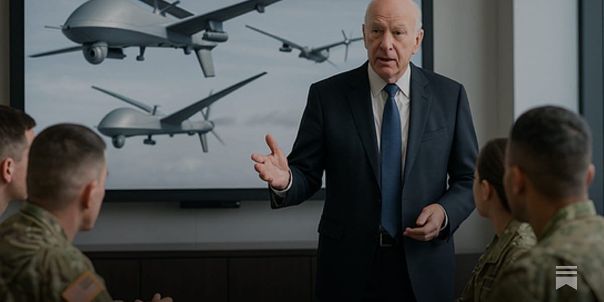 DuffelBlog's tweet card. The retired officer says that America is woefully under-resourced in a defense technology capability that is only sold by his company.