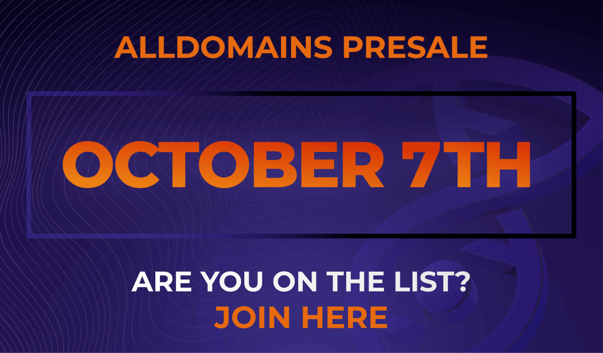 hasivcs's tweet card. Join the AllDomains presale. Limited spots. Connect your wallet and secure your tokens at the discounted price.