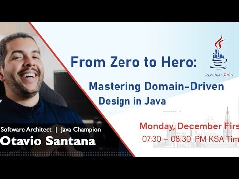 RiyadhJUG's tweet card. From Zero to Hero: Mastering Domain-Driven Design in Java - By Otavio...