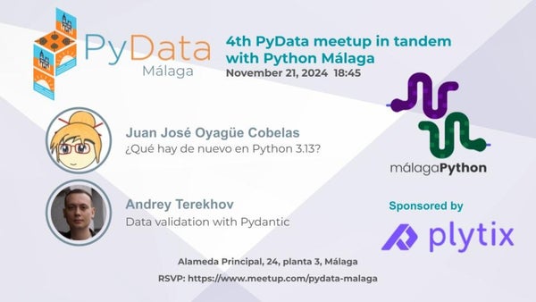 python_malaga's tweet card. **¡Únete a nosotros para el cuarto Meetup oficial de PyData Málaga! Esta vez lo hacemos en tandem con [Python Málaga](https://www.meetup.com/es-ES/python_malaga/)!** **Un a
