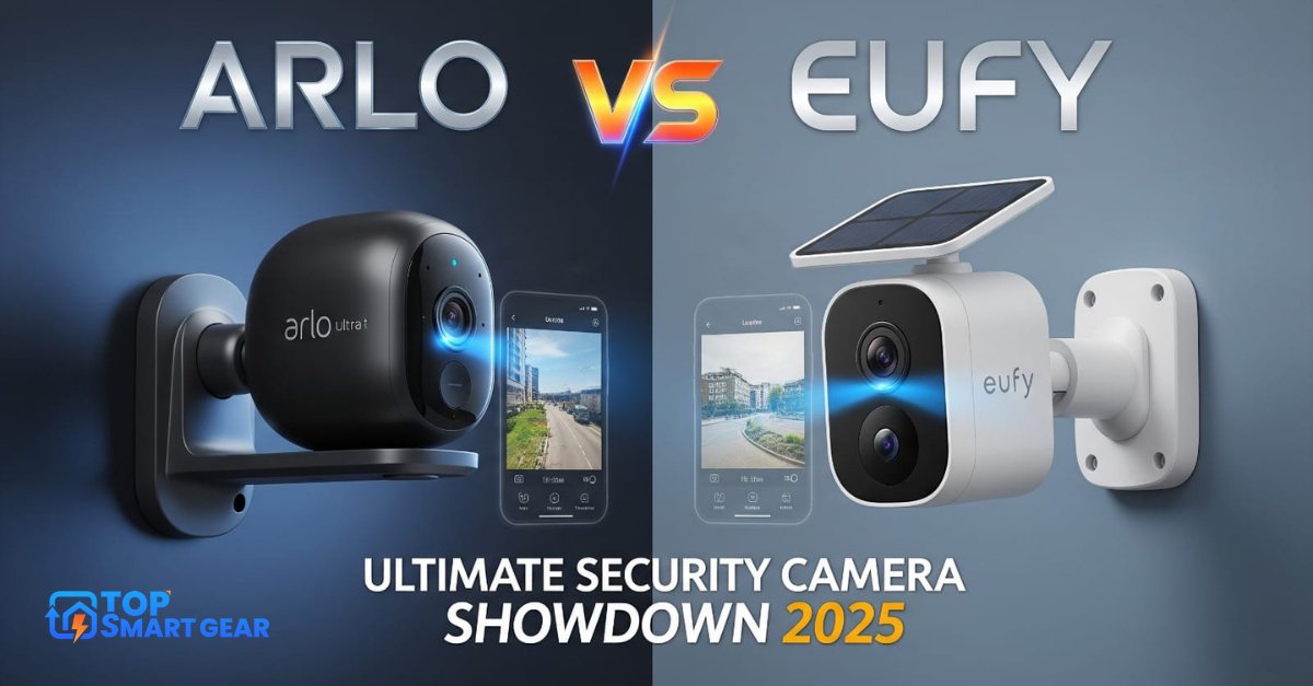 topsmartgear's tweet card. Arlo vs Eufy compares two popular home security systems, highlighting their features, camera quality, and usability for monitoring your property effectively.