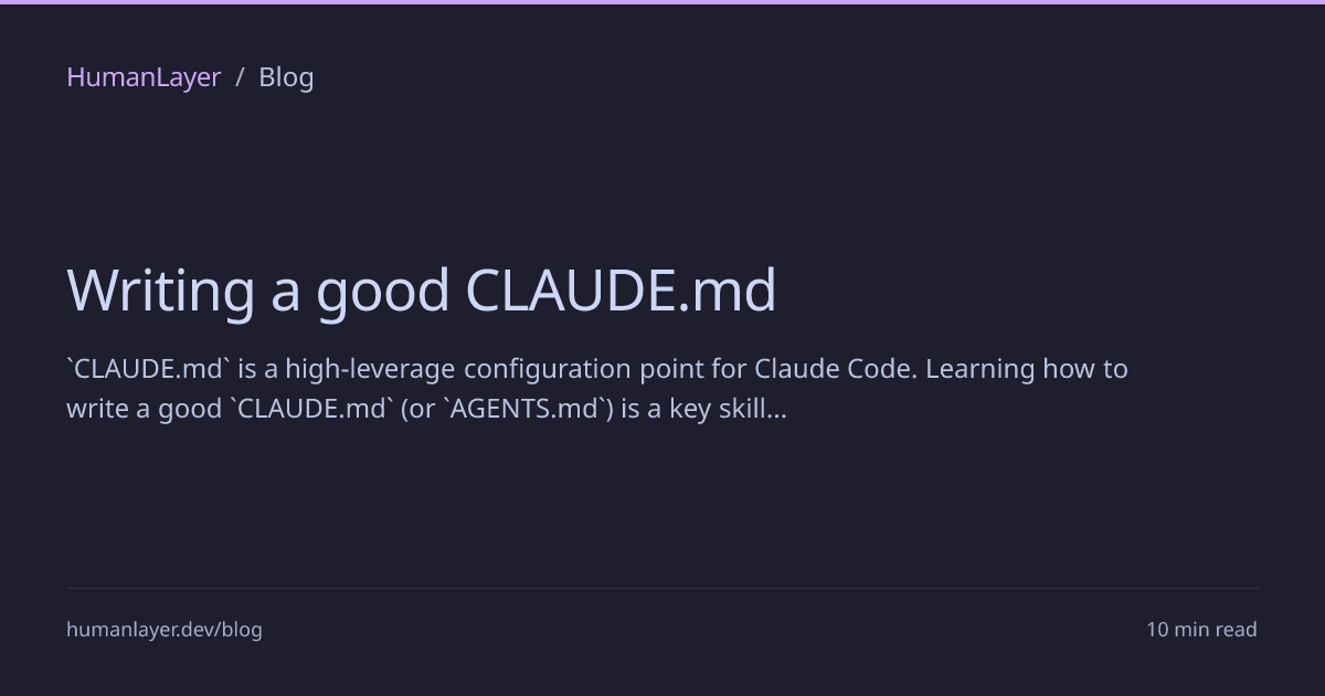 oikon48's tweet card. `CLAUDE.md` is a high-leverage configuration point for Claude Code. Learning how to write a good `CLAUDE.md` (or `AGENTS.md`) is a key skill for agent-enabled software engineering.