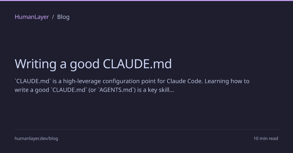 demisbellot's tweet card. `CLAUDE.md` is a high-leverage configuration point for Claude Code. Learning how to write a good `CLAUDE.md` (or `AGENTS.md`) is a key skill for agent-enabled software engineering.