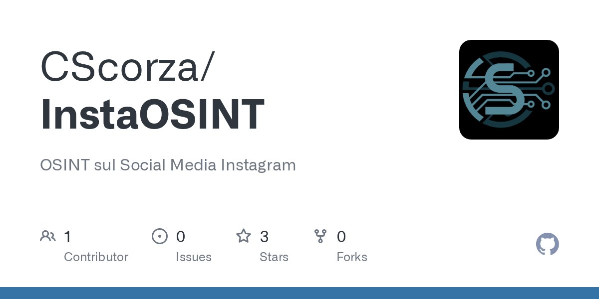 signorina37H's tweet card. OSINT sul Social Media Instagram. Contribute to CScorza/InstaOSINT development by creating an account on GitHub.