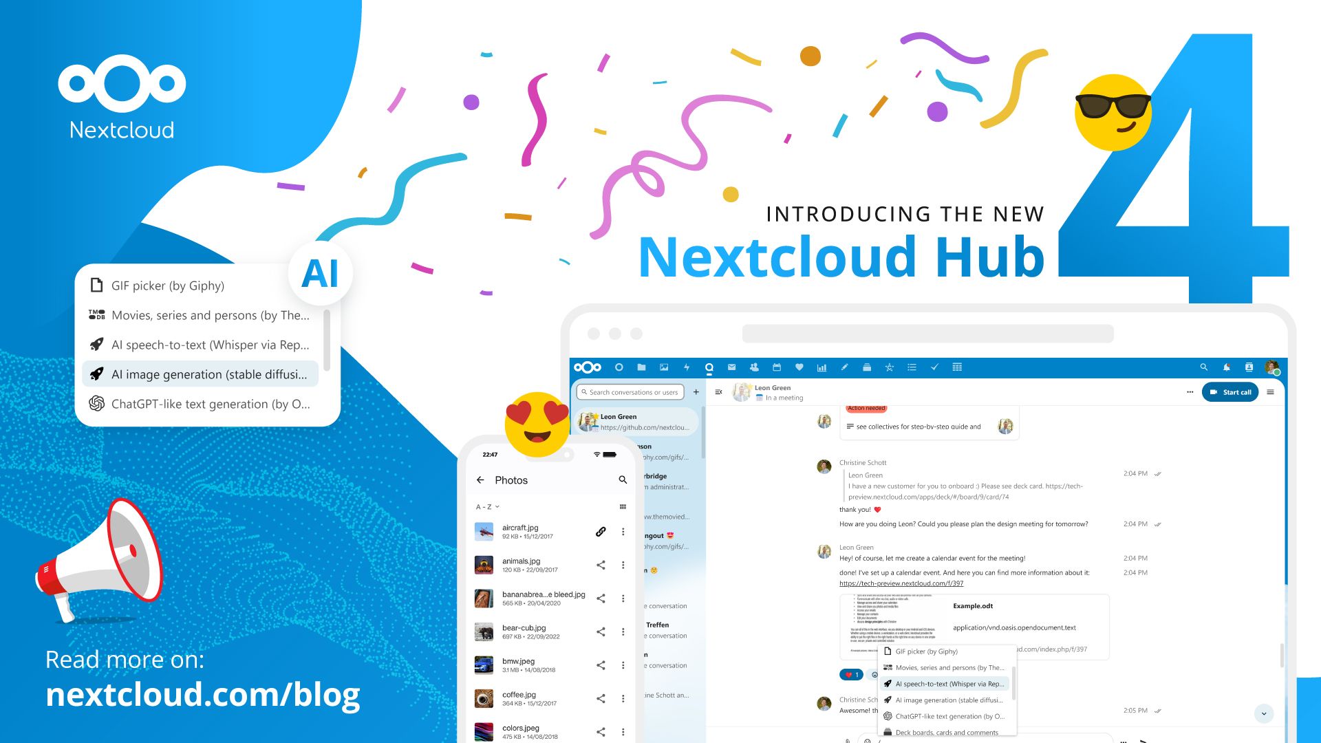 Nextclouders's tweet card. Excited to announce a step forward with Nextcloud Hub 4, the first on-premises collaboration platform with intelligent features.