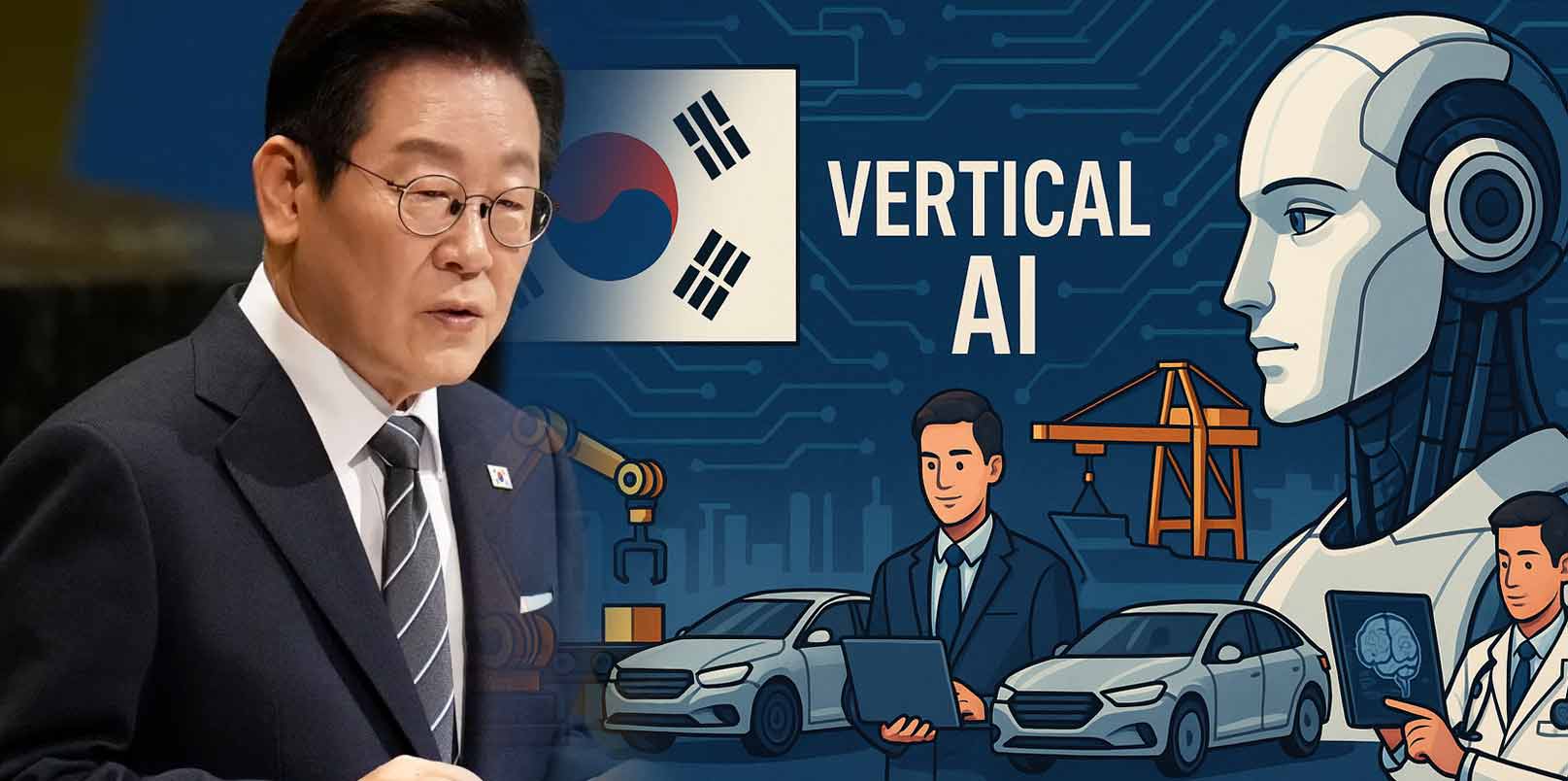 koreatechdesk's tweet card. Korea launches a ₩10T (~$7.3B) AI transformation plan to build Vertical AI leadership across key industries and shape the next industrial revolution.
