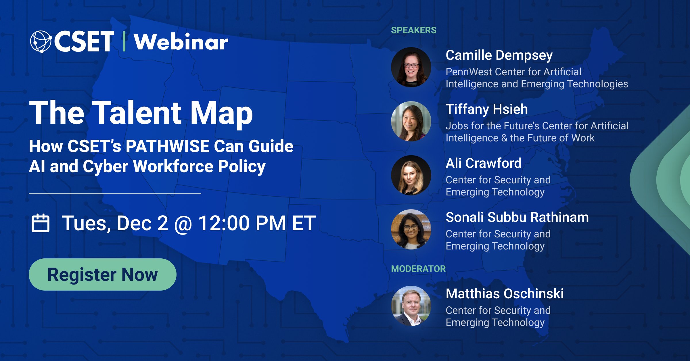 CSETGeorgetown's tweet card. On December 2, CSET will host a webinar to highlight the new PATHWISE tool and discuss the full range of emerging technology training and workforce issues. Following a demo of the new tool, Senior...