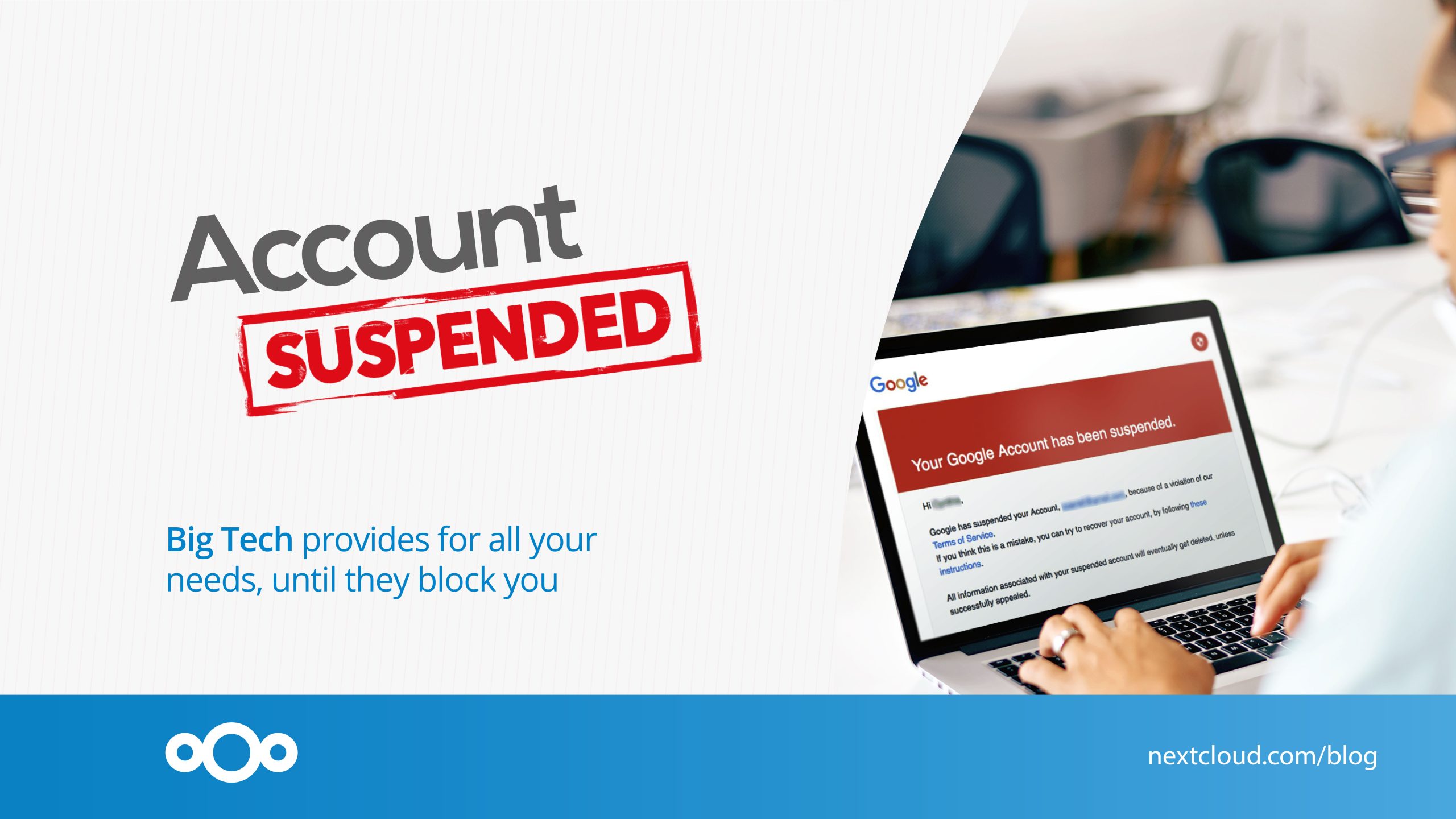 Nextclouders's tweet card. What if you woke up tomorrow and saw that you were blocked from Google? You’d probably be confused, right? You didn’t think you’d done anything wrong. Why would you be denied access to your Google...