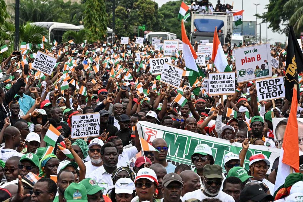 WestAfricaWeek's tweet card. Thousands of Ivorians took to the streets of Abidjan on Saturday to protest the exclusion of prominent opposition leaders from the upcoming presidential election. Demonstrators gathered in the...