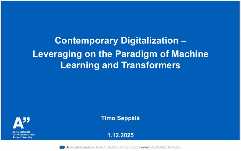 timoiseppala's tweet card. KEYNOTE: Contemporary Digitalization - Leveraging on the Paradigm of Machine Learning and Transformers #AaltoPremiumPartnerProgram https://lnkd.in/dk__6UqS Aalto University School of Business Aalto...