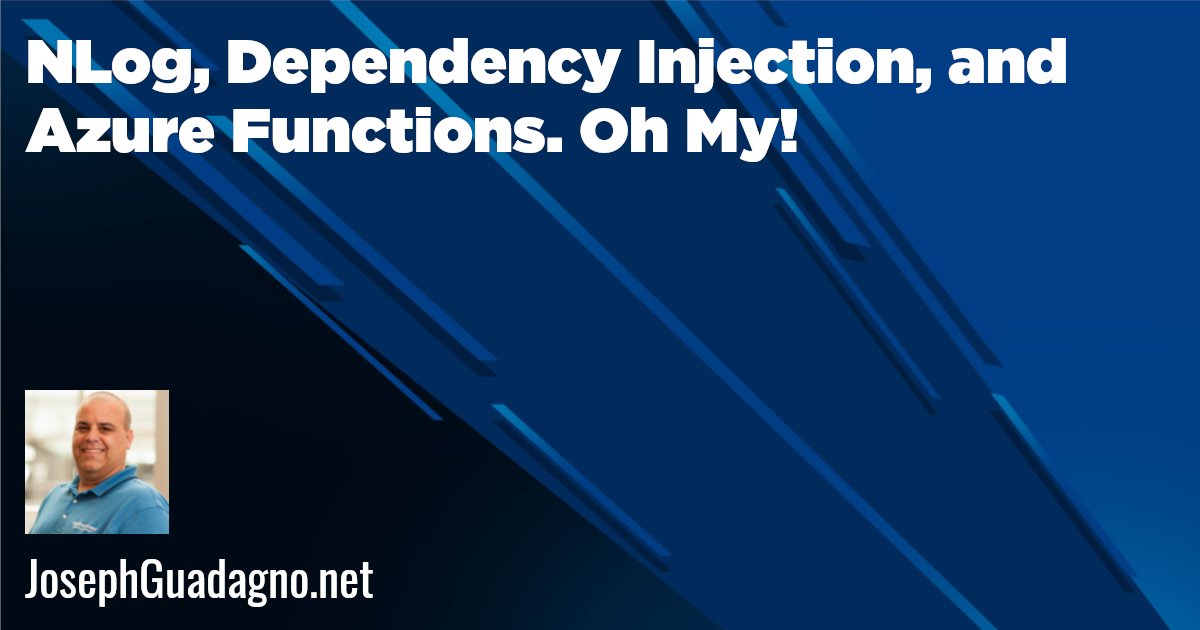 jguadagno's tweet card. Update November 5th, 2020 Thanks to Rolf Kristensen, one of the NLog maintainers, and some debugging, I came up with another solution!