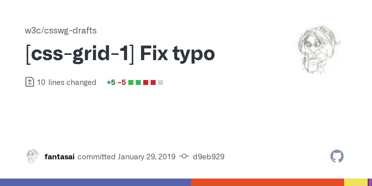 CSScommits's tweet card. [css-grid-1] Fix typo · w3c/csswg-drafts@d9eb929
