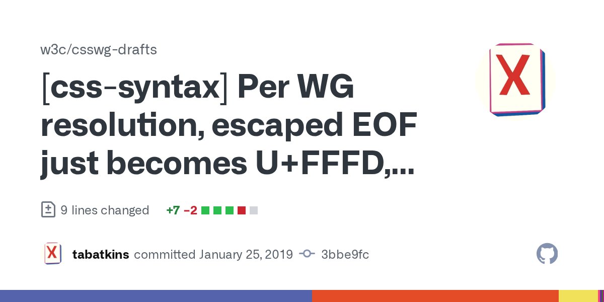 CSScommits's tweet card. …atch impls. Still ignored in a string. Fixes #3182.