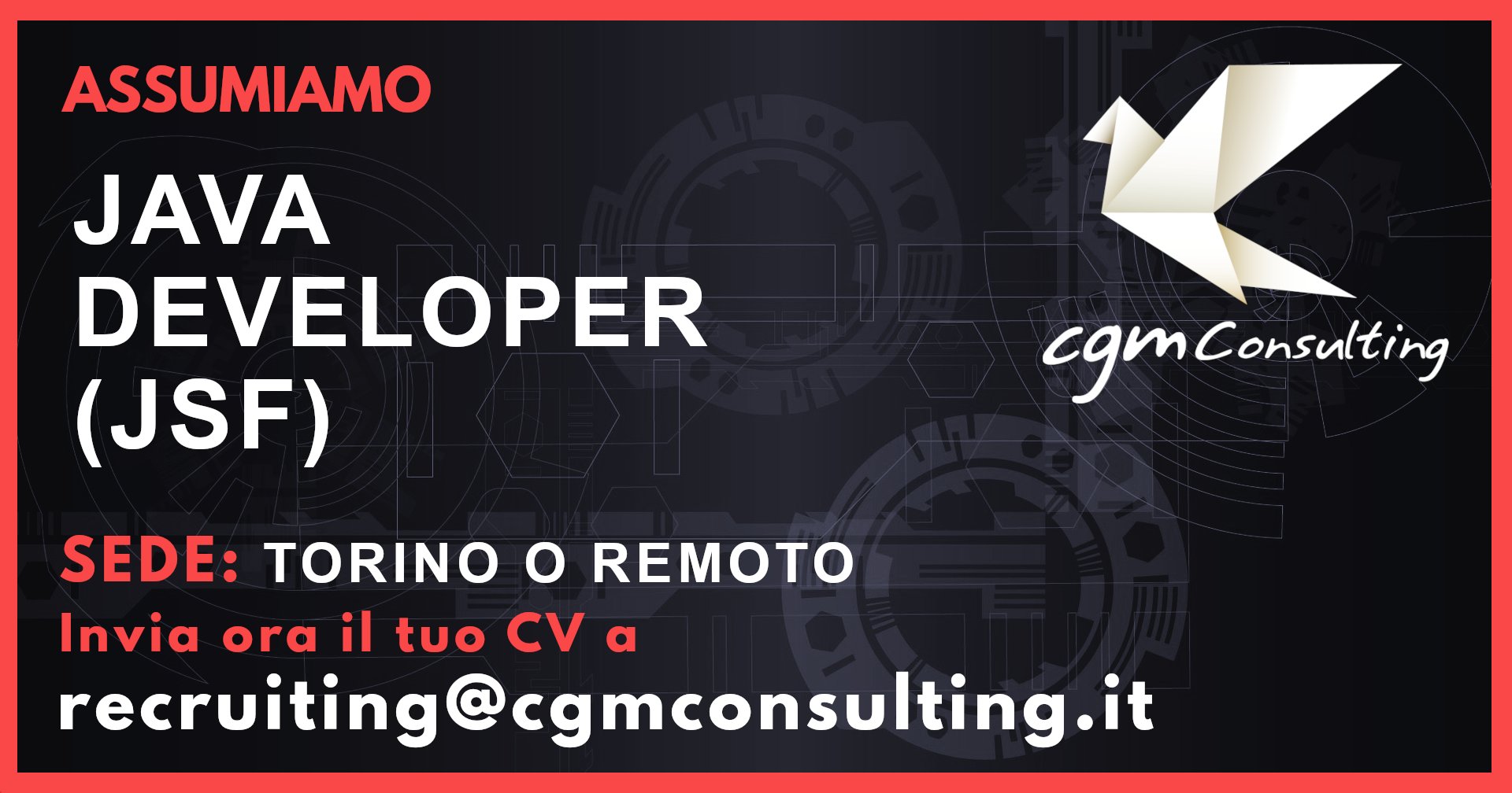 CGMConsulting's tweet card. CGM Consulting ricerca Java Developer (JSF) a Torino o da Remoto