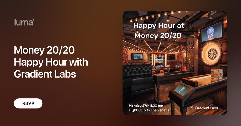 GradientLabsAI's tweet card. After a long day of Money20/20, ditch the panels and join Gradient Labs for a happy hour at Flight Club on Monday night. We’re talking: 🎯 Darts (accuracy…