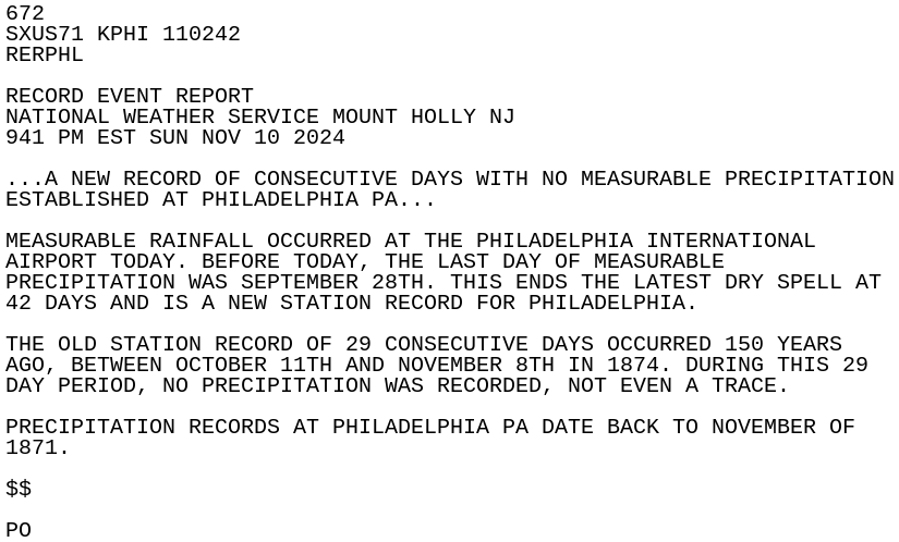 iembot_phi's tweet card. RER issued by NWS PHL at 11 Nov 2024 02:41 UTC