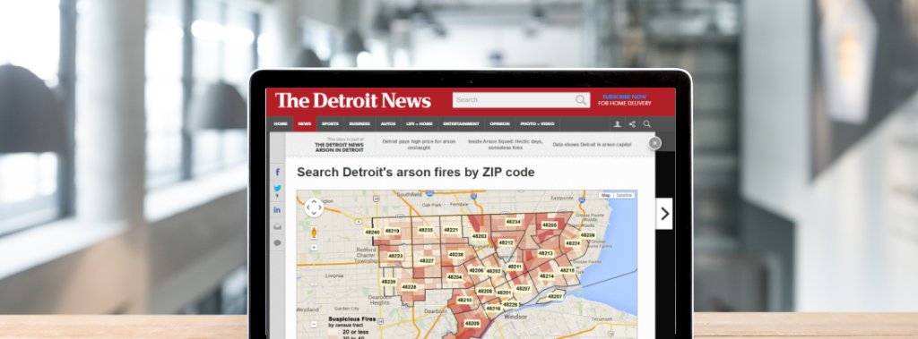 QuickWebForm's tweet card. The Detroit News uncovers the impact of arson across the city using a data visualization powered by Caspio.