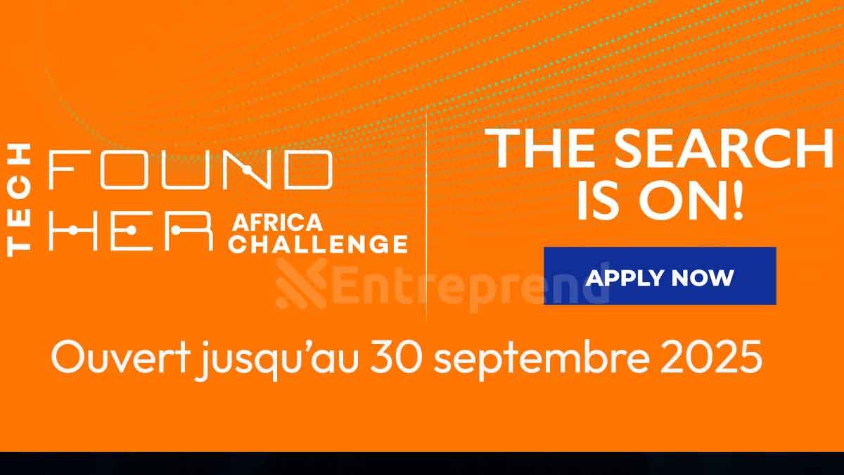 Entreprend_'s tweet card. Postulez au Tech FoundHER Africa Challenge 2025 : jusqu’à 100 000 $ de subventions, mentorat et visibilité pour femmes fondatrices tech