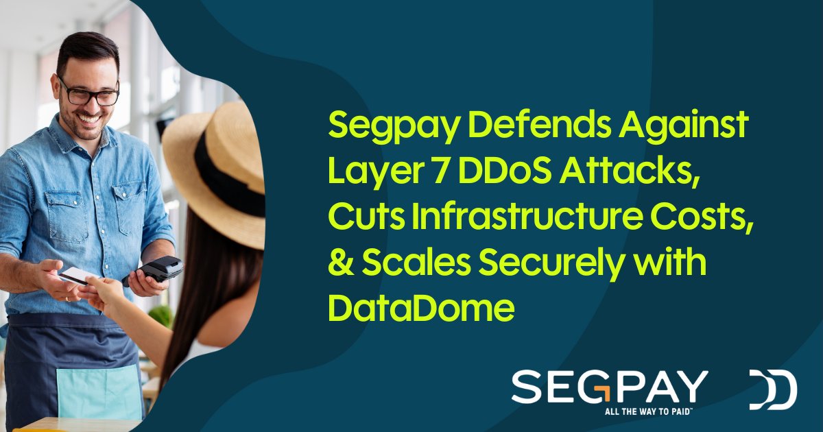 segpay's tweet card. With DataDome, Segpay blocked 20% of bot traffic, reduced WAF strain by 60%, enhanced DDoS protection, and safeguarded PCI DSS compliance.