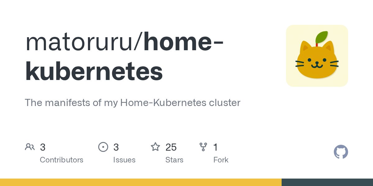 _matoruru's tweet card. The manifests of my Home-Kubernetes cluster. Contribute to matoruru/home-kubernetes development by creating an account on GitHub.