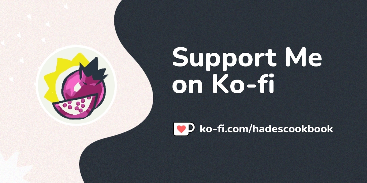 hadescookbook's tweet card. Become a supporter of Hell's Kitchens: A Hades Game Cookbook today!