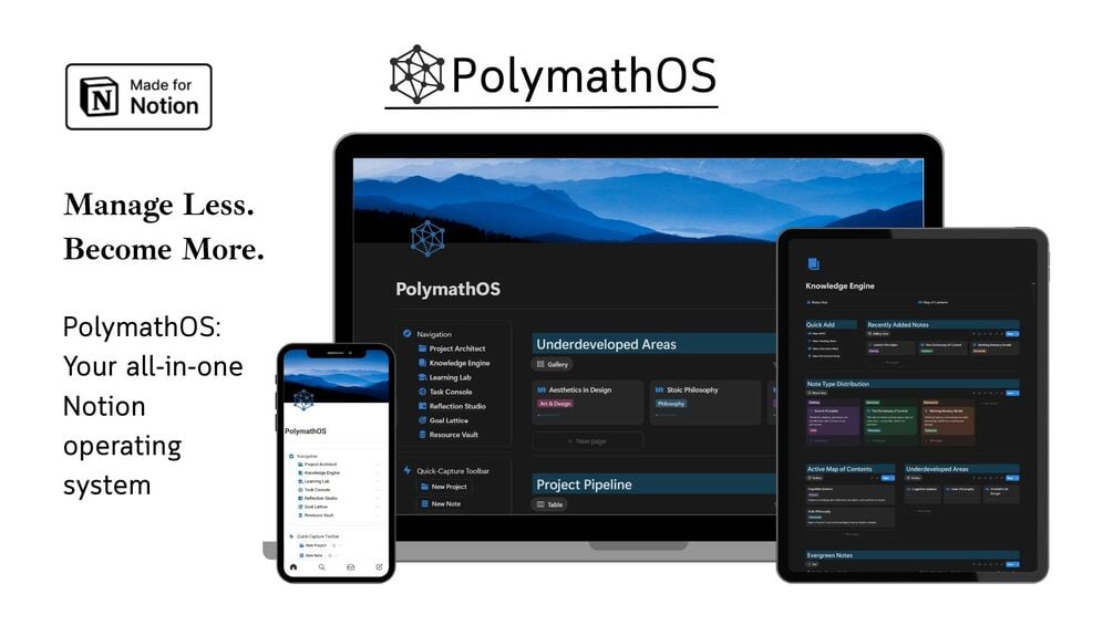 LakwadNotion's tweet card. PolymathOS: The Complete Operating System for Multidisciplinary MindsStop Managing Your Life Across 12 Different AppsYou're drowning in digital chaos. Notes scattered across platforms. Tasks buried...