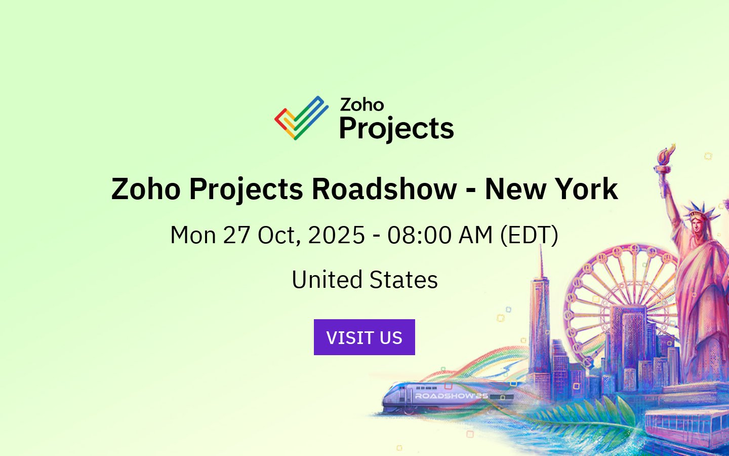 ZohoProjects's tweet card. The Zoho Projects Roadshow 2025.