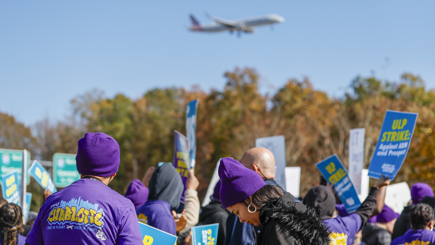 AP's tweet card. American Airlines says it doesn’t expect significant disruptions to flights this week as a result of a labor strike at its hub in Charlotte, North Carolina. Service workers there walked out Monday...