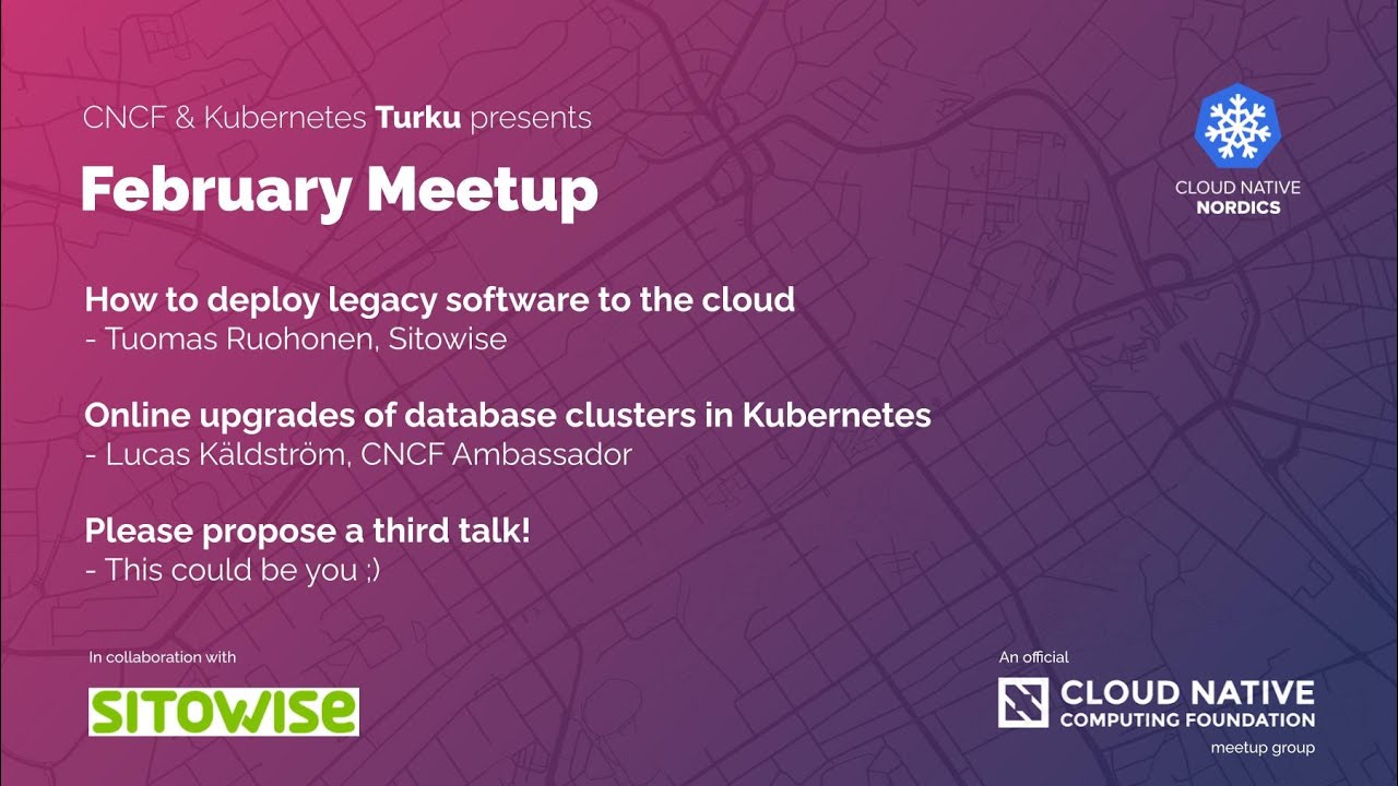 KubernetesFin's tweet card. February Meetup in Turku!