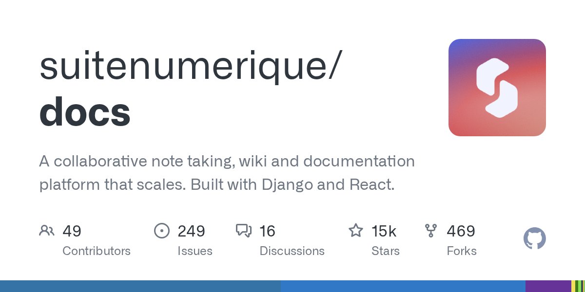 pythontrending's tweet card. A collaborative note taking, wiki and documentation platform that scales. Built with Django and React. - GitHub - suitenumerique/docs: A collaborative note taking, wiki and documentation platform ...