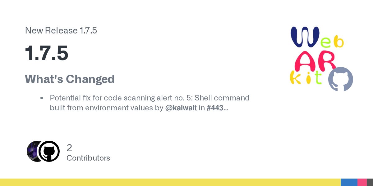 WebarkitO's tweet card. What's Changed Potential fix for code scanning alert no. 5: Shell command built from environment values by @kalwalt in #443 Remove matrixLerp function and WITH_FILTERING preprocessor option (C...