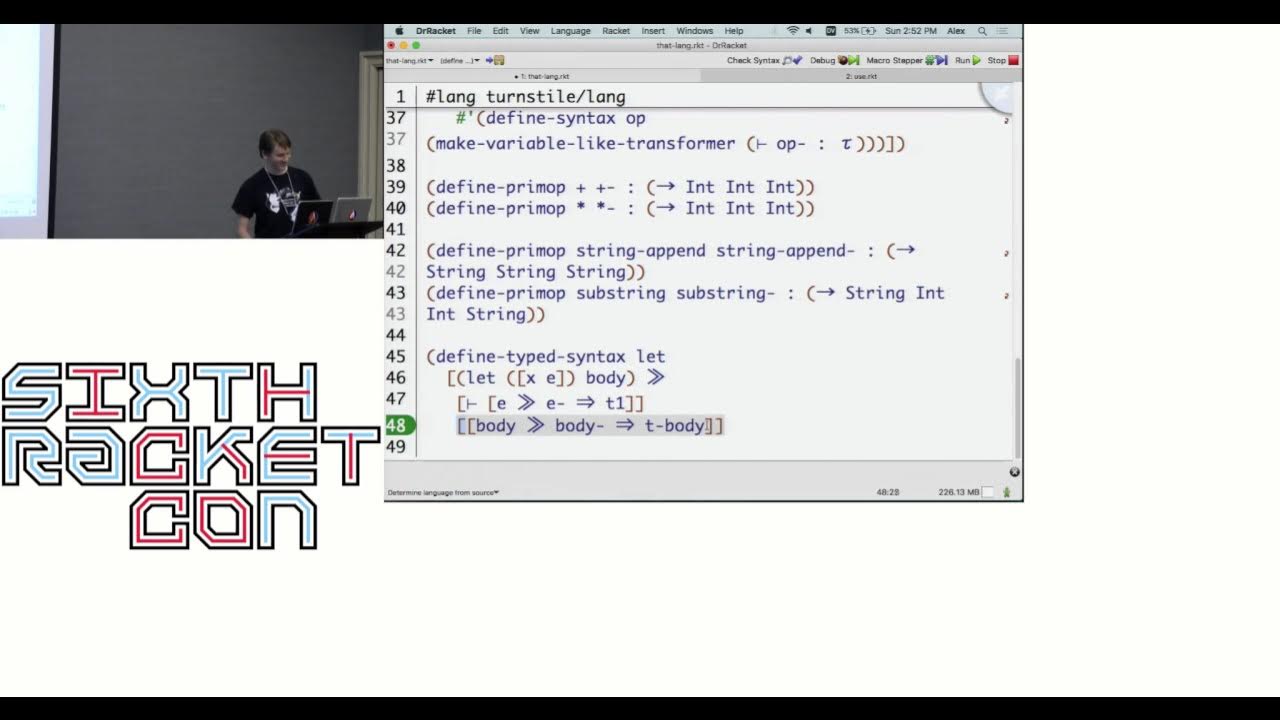 jasvir's tweet card. (sixth RacketCon): Stephen Chang and Alex Knauth -- Type Systems as...