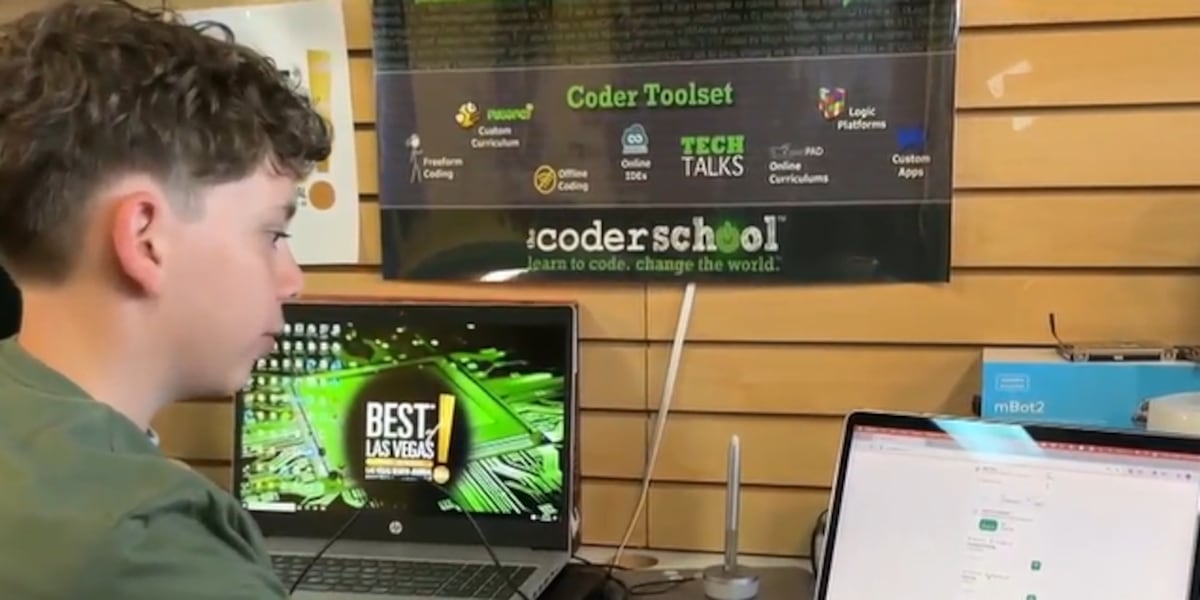 ThecoderschoolN's tweet card. Students at the Coder School in northwest Las Vegas are learning technology skills through robotics and coding programs.