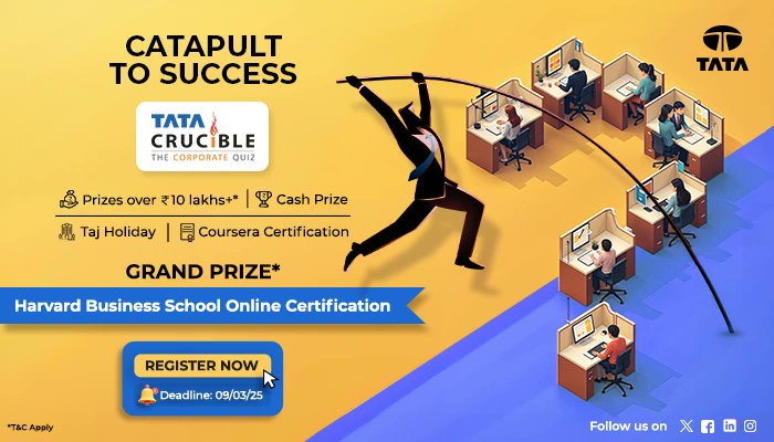 rahoolcs's tweet card. Find out the best Tata Crucible Corporate Quiz 2025 that match your interests. Prove your mettle and win exciting prizes like job opportunities and cash rewa... | 2024 | 1253161
