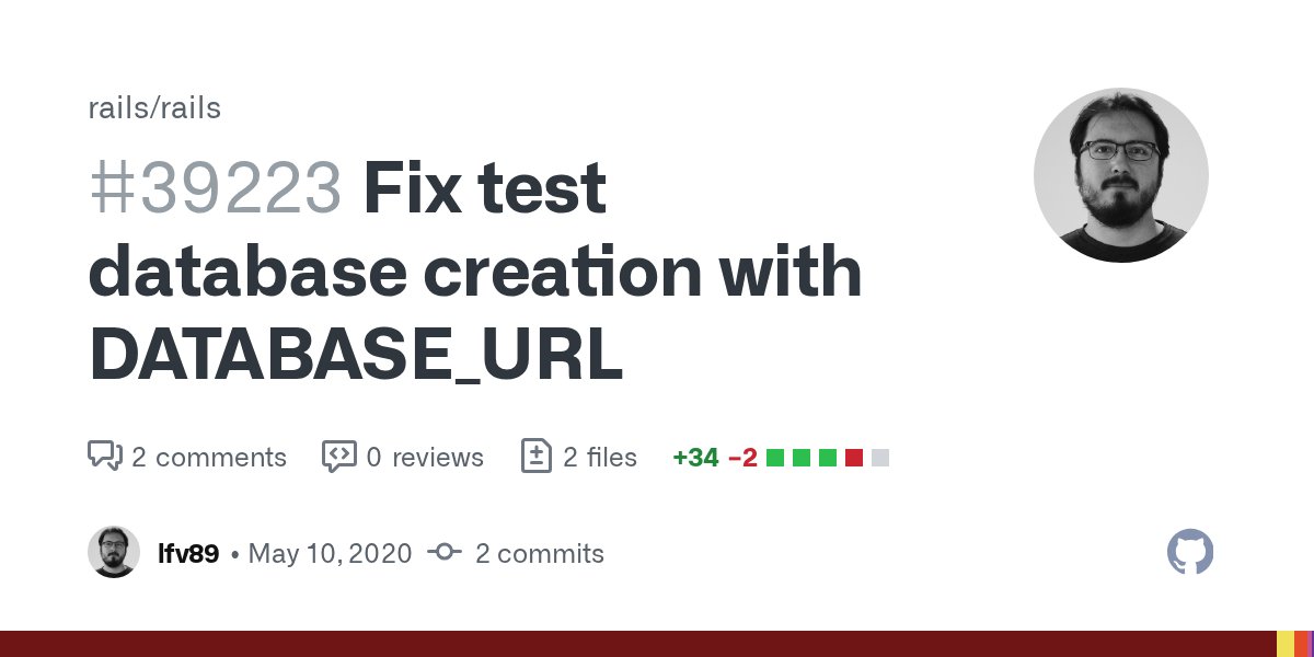 _rails's tweet card. Summary Reference: #39222 This PR aims to fix the creation of test databases when the DATABASE_URL is set. The fix is being added for the description of the db:create to be truth, which due to a bu...