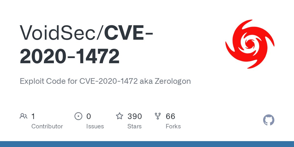 Void_Sec's tweet card. Exploit Code for CVE-2020-1472 aka Zerologon. Contribute to VoidSec/CVE-2020-1472 development by creating an account on GitHub.