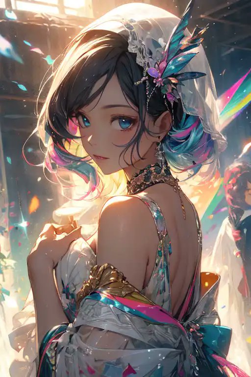 _anonymous_036's tweet card. 'AI Artwork' by Bibity,Bobity,Boobs!!! features tags like 1girl, blue_eyes, imagination, wonderland, sparkle, multicolored_hair, wowifier, anime_style, bare_shoulders, wowfactor, animated_comic,...