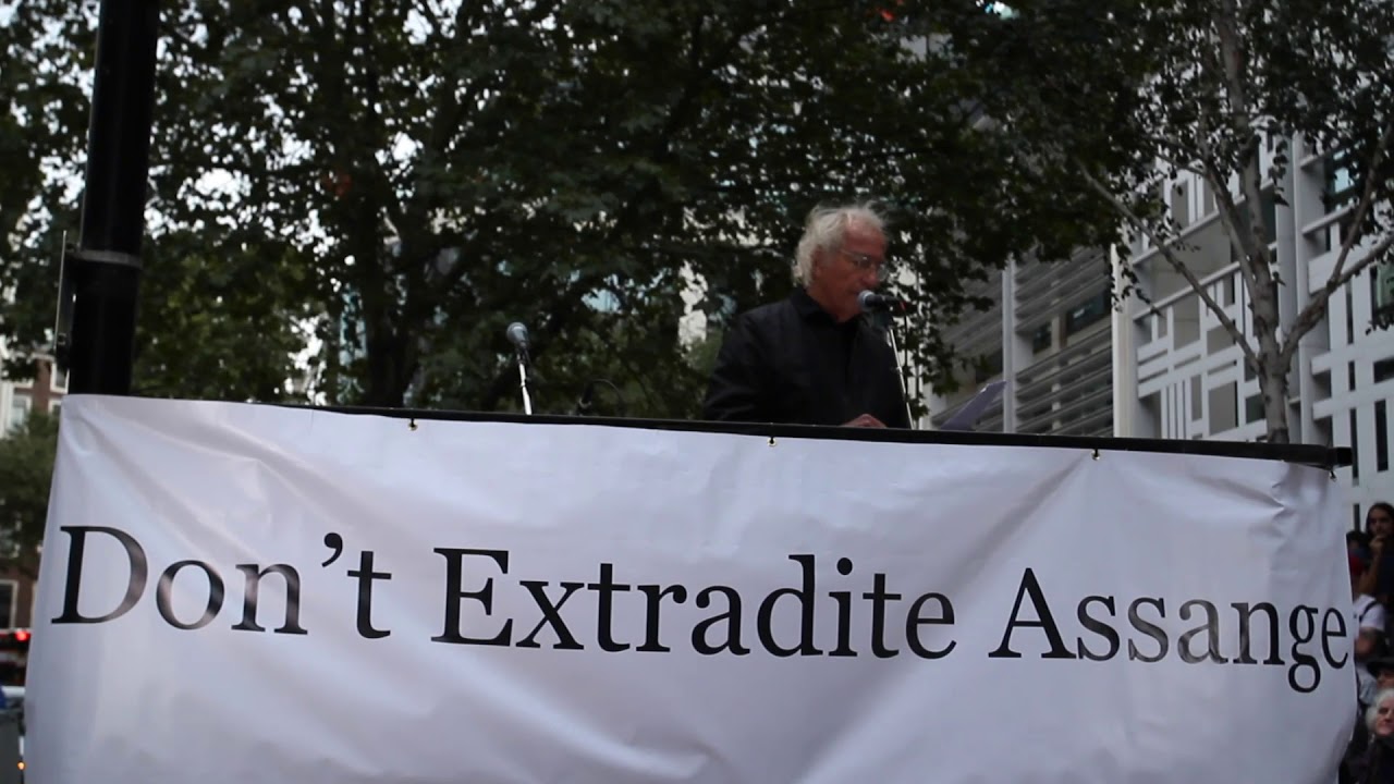 johnpilger's tweet card. Journalist John Pilger's remarks at rally in defense of Julian Assange