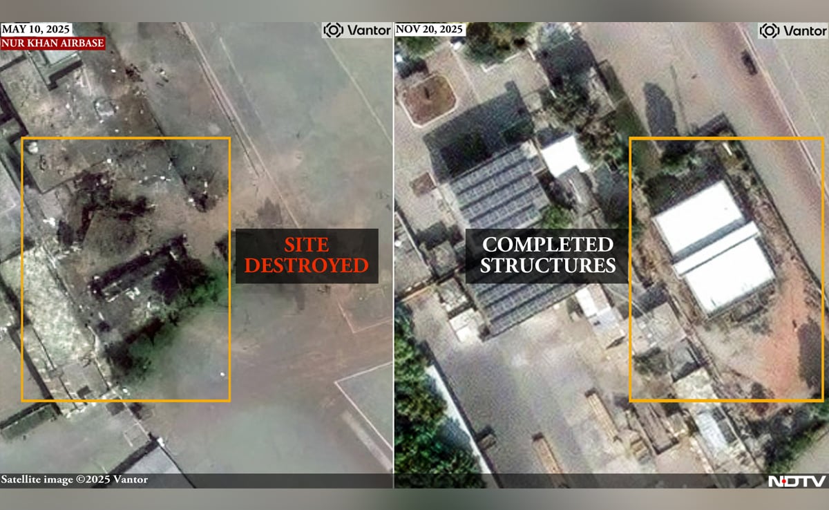 VishnuNDTV's tweet card. New high-resolution satellite imagery with NDTV indicates that Pakistan has cleared out debris of a hangar at its airbase in Sukkur, struck by the Indian Air Force during Operation Sindoor on May 10...