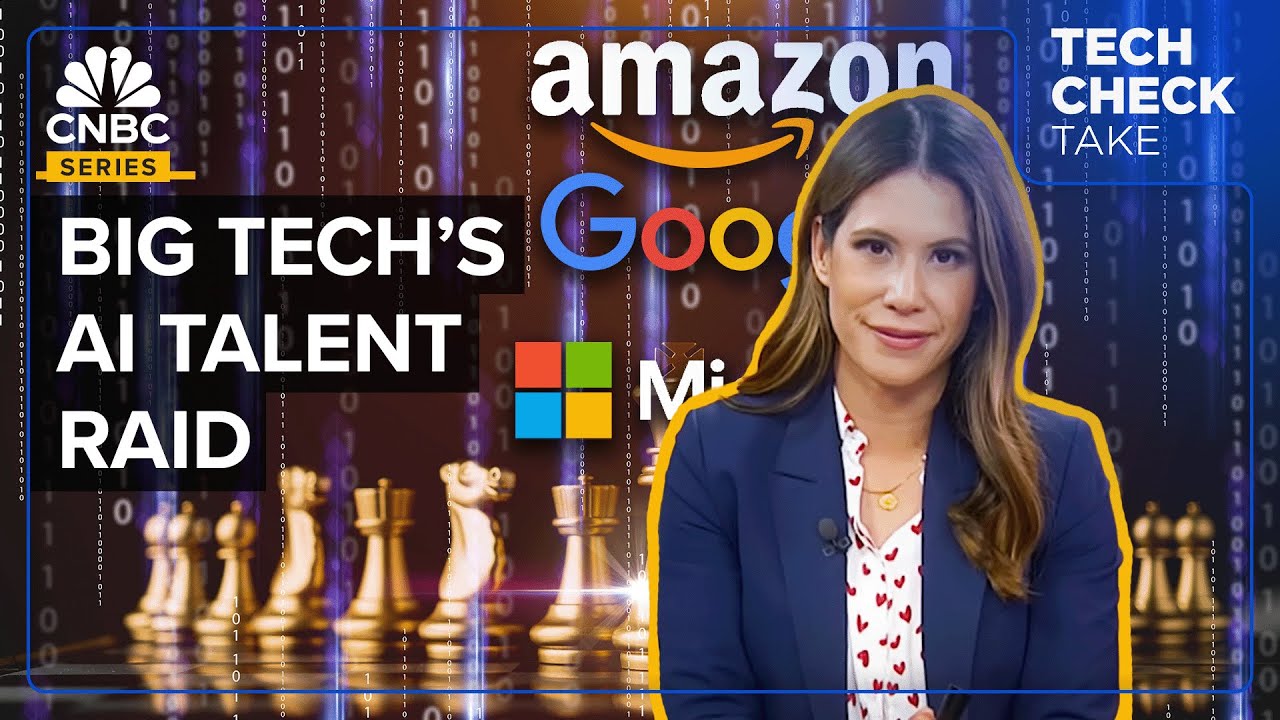 CNBCTechCheck's tweet card. How Google, Microsoft And Amazon Are Raiding AI Startups For Talent