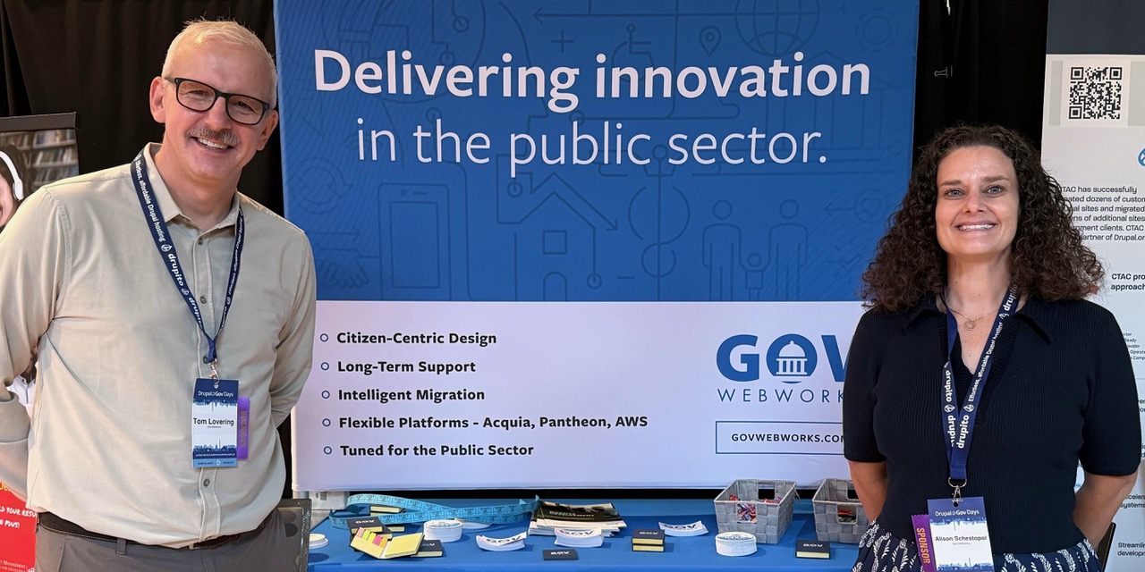 portlandwebwork's tweet card. Top themes driving government innovation and digital transformation at Drupal GovCon