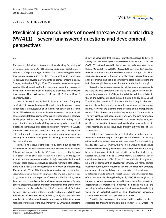 DocsDel's tweet card. Preclinical pharmacokinetics of novel trioxane antimalarial drug (99/411) - several unanswered...