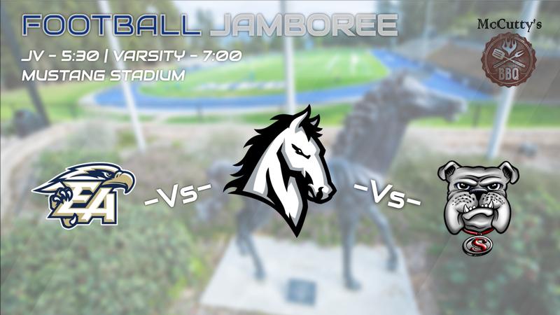 mvcmustangs's tweet card. MVC is hosting a football jamboree this Friday, August 19 in Mustang Stadium with Sobrato and Alvarez. Gates will open at 4:30 pm. JV start time is at 5:30 pm, followed by Varsity at 7:00 pm. All...