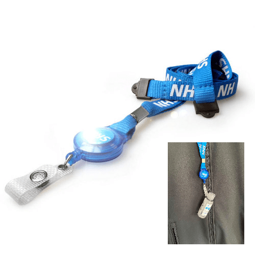 _IdentityPlus's tweet card. NHS Reel Lanyard with Hand Sanitiser Flat fabric 15mm pre-printed lanyard Metal lobster clip Length – approx. 90cm Double safety breakaway point NHS Reel Lanyard with O Ring for Hand Sanitiser. ...