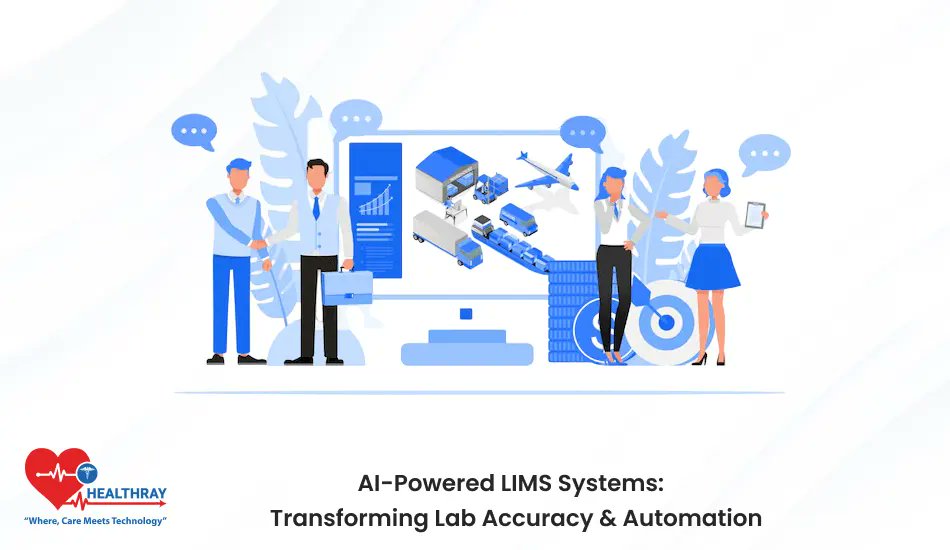healthray_'s tweet card. AI-Powered LIMS Systems enhance lab accuracy, automation, and data integrity, transforming workflows with intelligent insights.