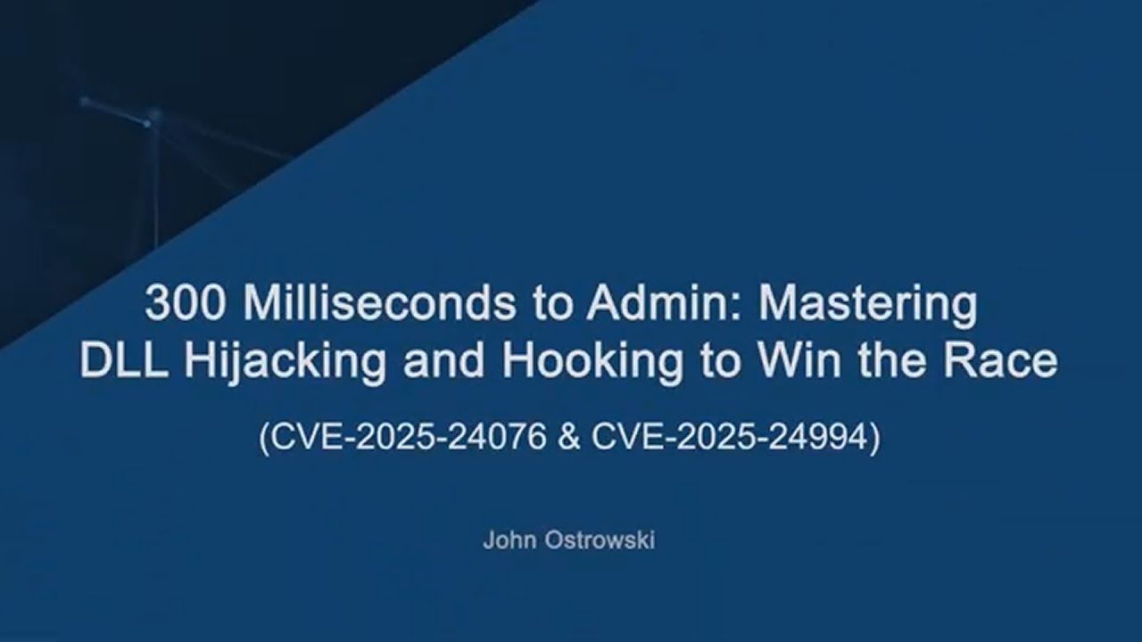 compasssecurity's tweet card. 300 Milliseconds to Admin: Mastering DLL Hijacking and Hooking to Win...