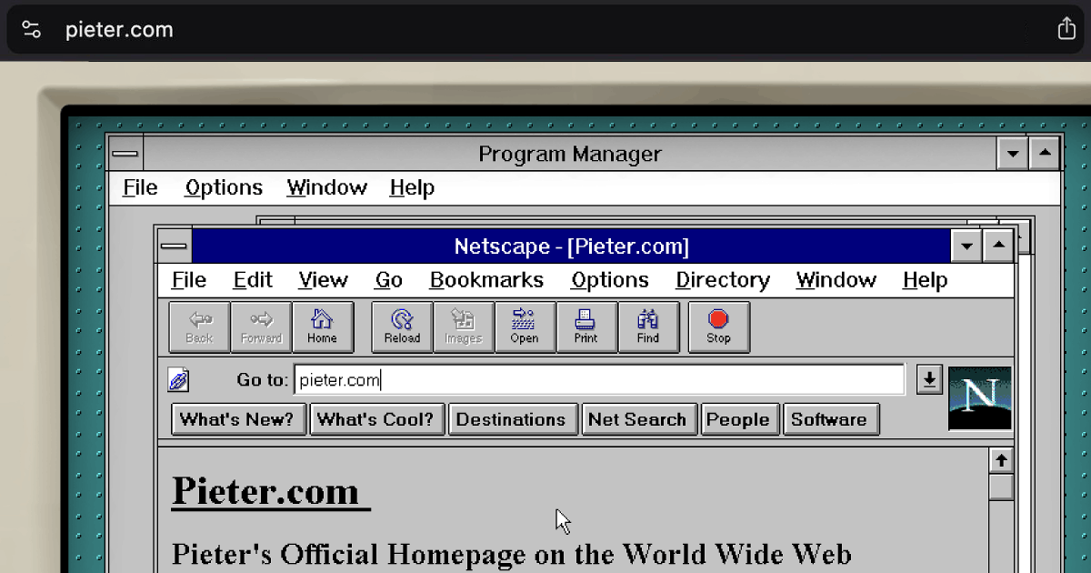 levelsio's tweet card. Windows 3.11 Emulator - retro computer with working dial-up modem internet with Winsock that lives inside your browser by @levelsio
