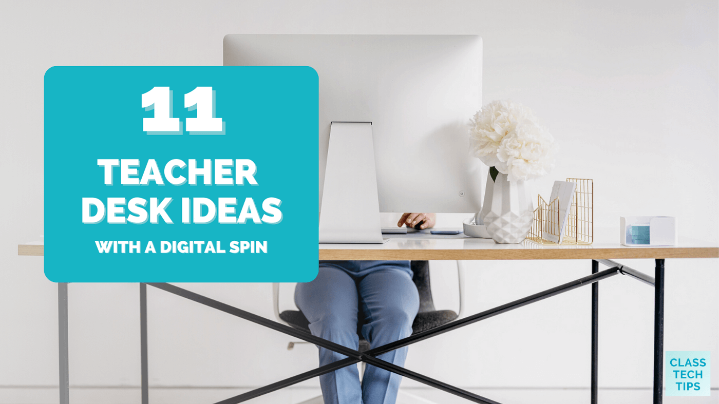 ClassTechTips's tweet card. Elevate your workspace with 11 teacher desk ideas that fuse digital elements with style, for the perfect blend of form and function.