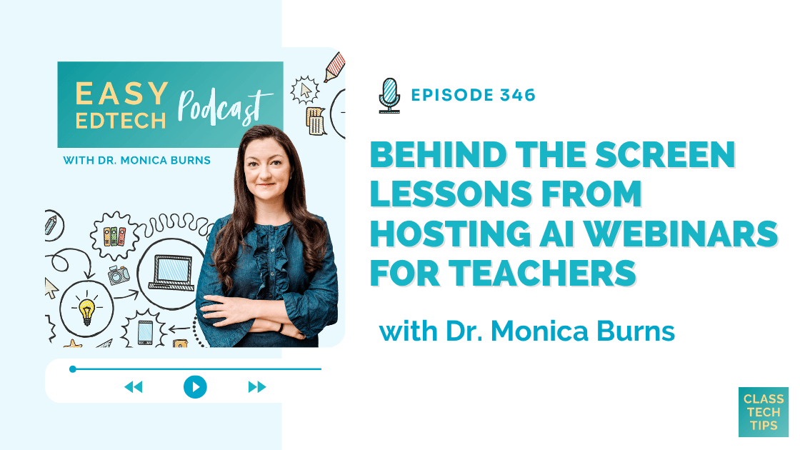 ClassTechTips's tweet card. 5 game-changing lessons from AI webinars for teachers! Make your workshops interactive and transform your virtual teaching with AI.